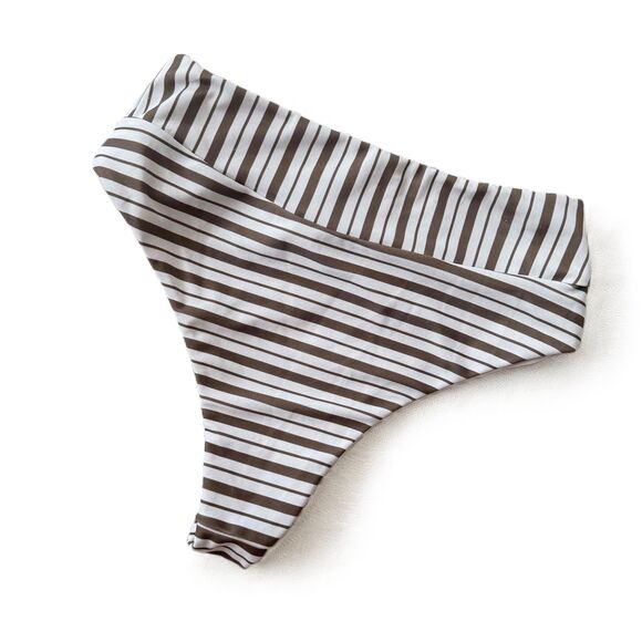 Cambria Hawaii Bikini Bottom XS High Waist Striped Brown White Extra Small - Picture 2 of 5
